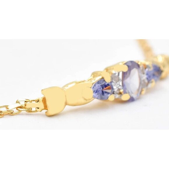Created Alexandrite /Tanzanite & Genuine Diamond Bracelet 10k Solid Gold - Picture 2 of 4